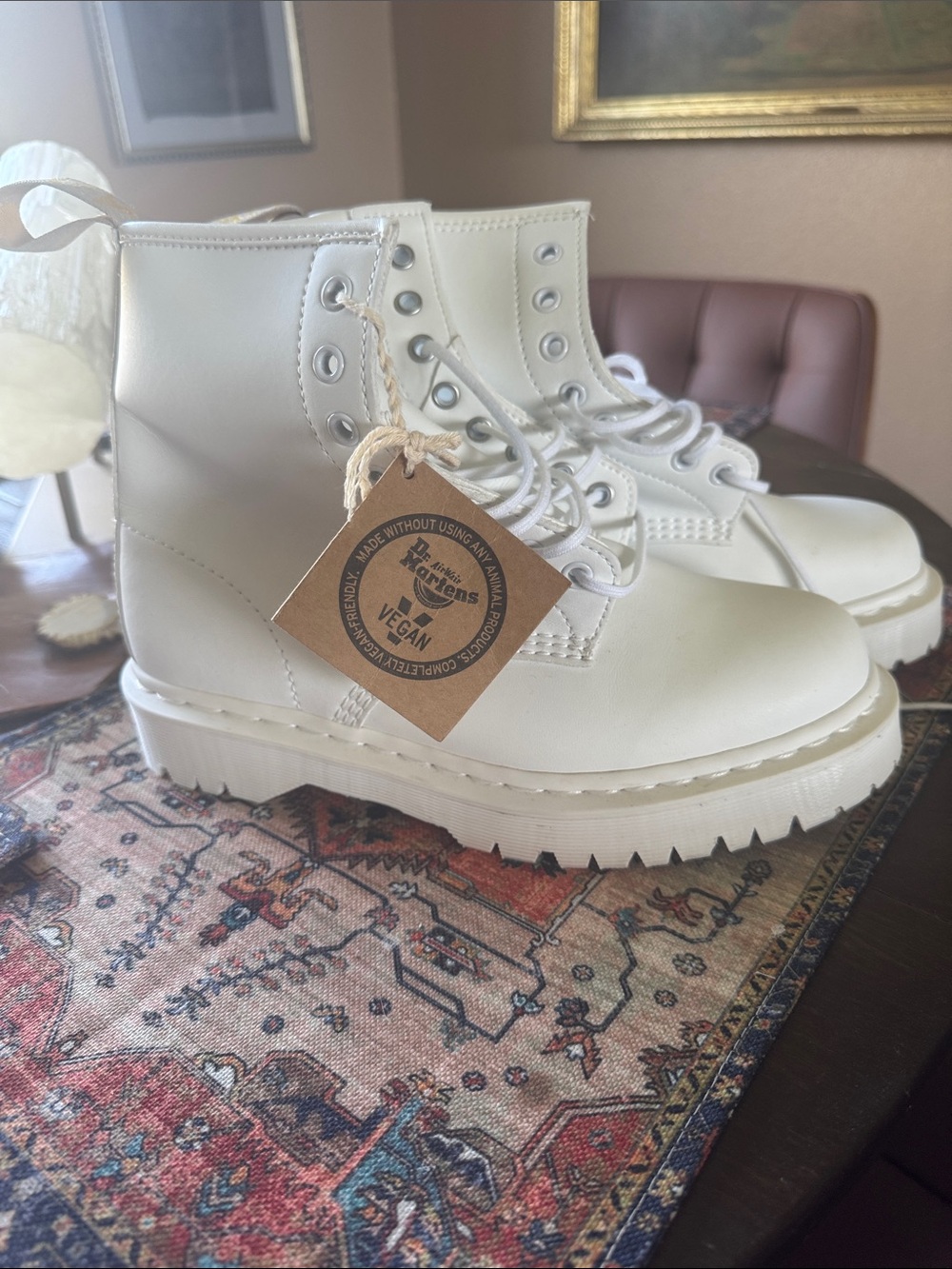 White Vegan Dr. Martens Lace-Up Combat Boots